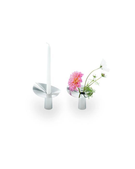 Løv mini vase/lysholder nikkel